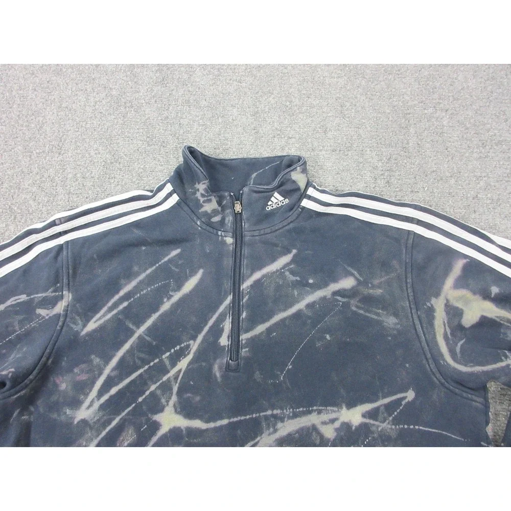 Adidas Sweatshirt Mens Large Blue 1/4 Zip Mock Neck Fleece Pullover Bleach Dye